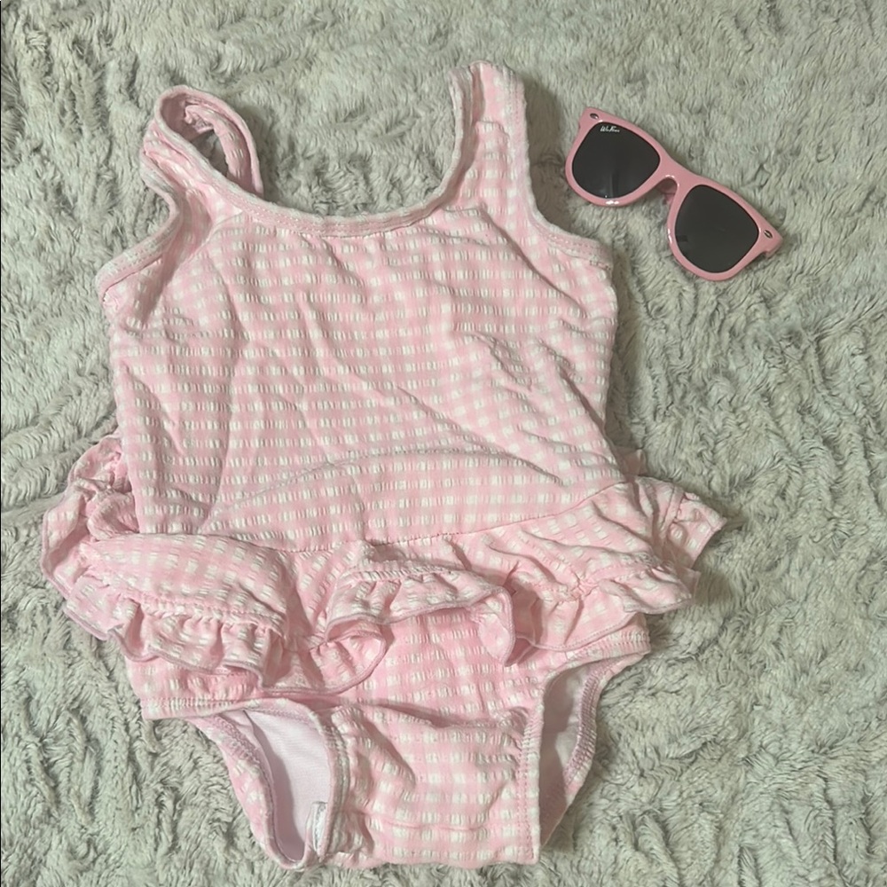 Pink Checkered Swimsuit with Ruffles